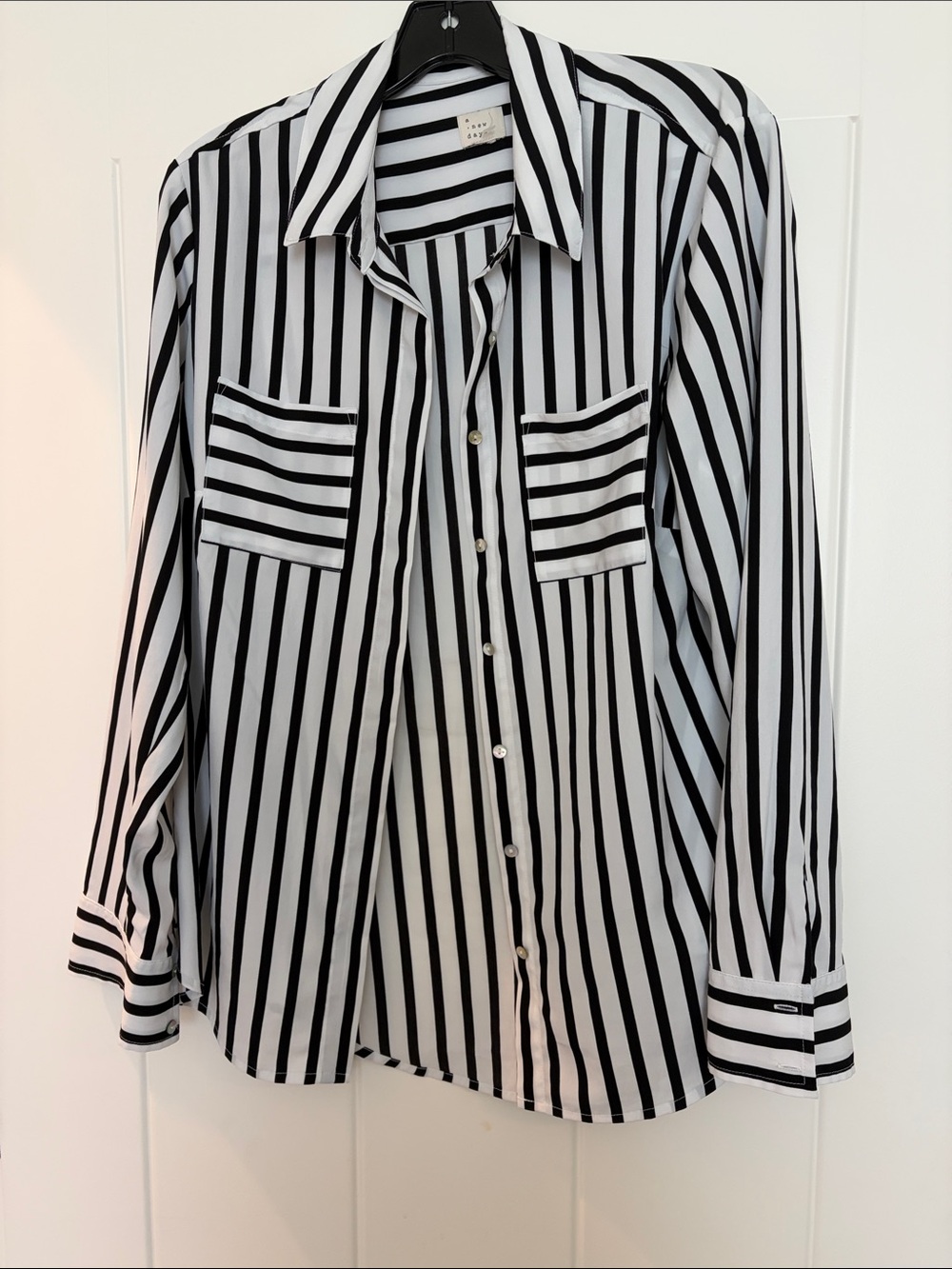 a new day Black & White Vertical Stripe Button-Down Shirt